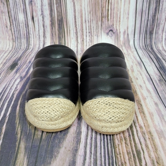 BAMBOO Black Quilted Espadrille Slide On Mules - Picture 4 of 12